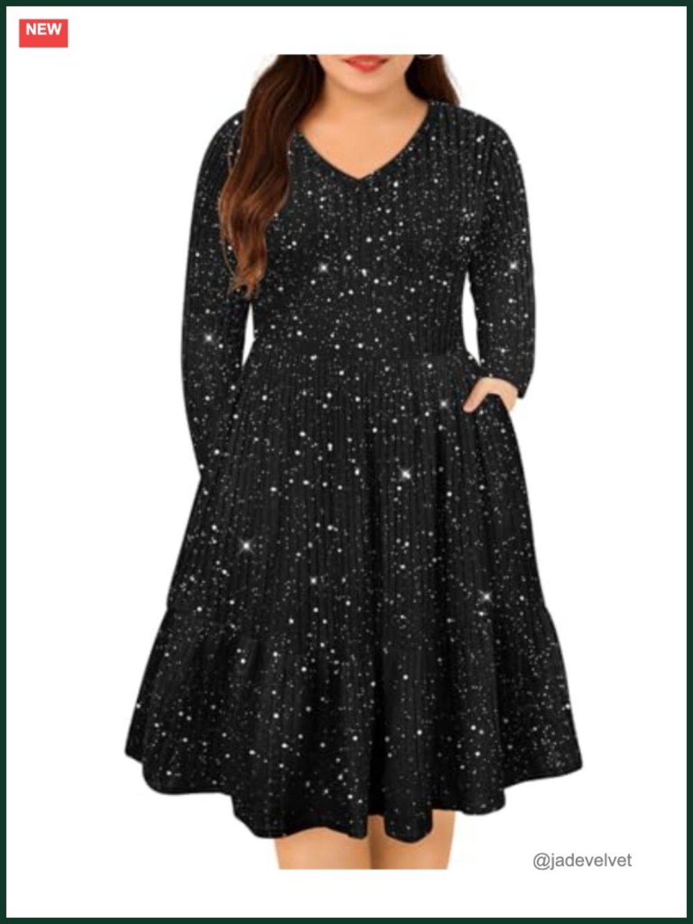Plus Size Sweater Dress with Pocket, Long Sleeve V-Neck, Knee Length Fall Winter